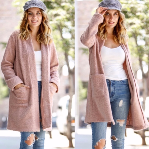 Jackets & Blazers - NATALIA Long Sleeve Boucle Jacket - blush